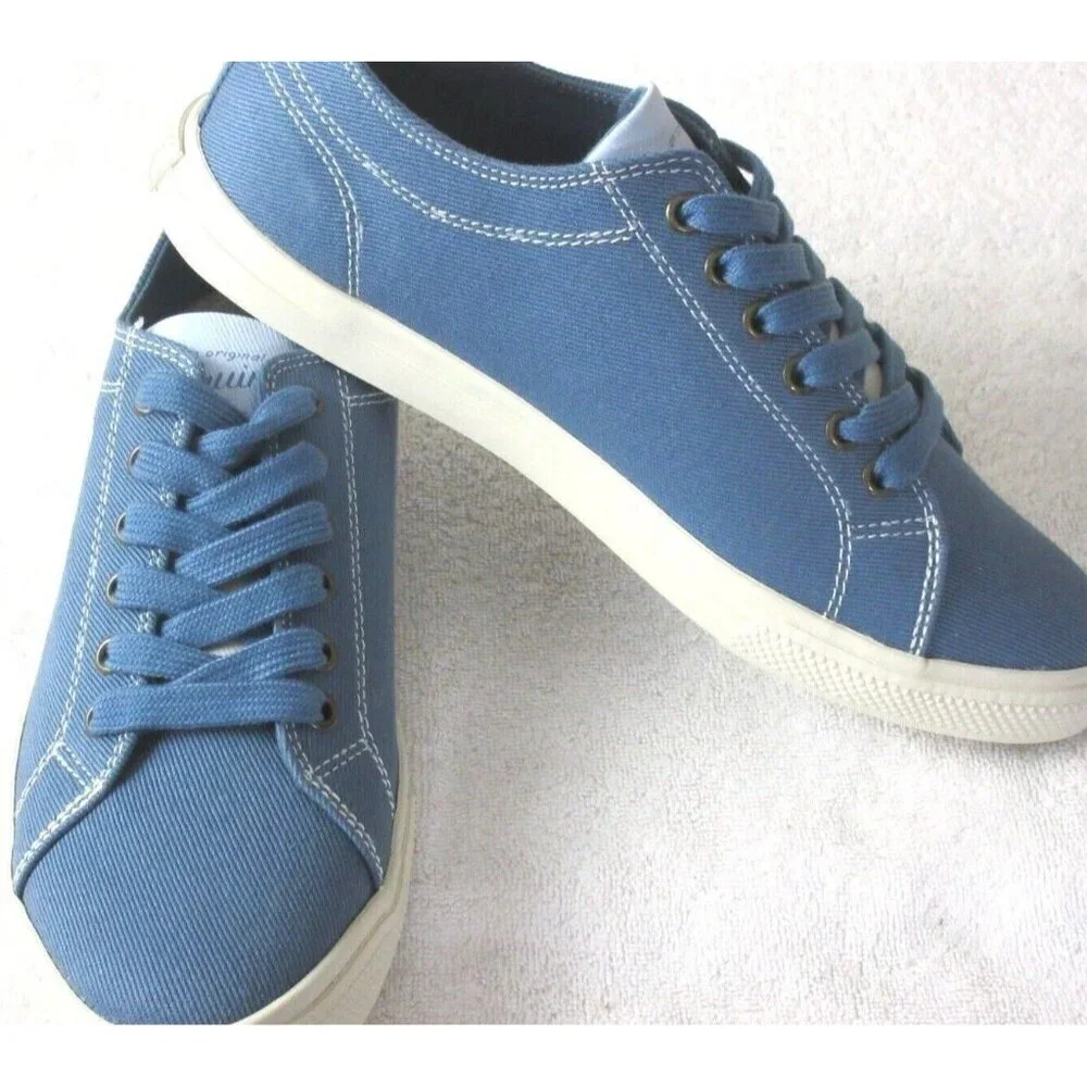 Original Penguin Men's Sam Stripe Classic Lace Up Light Blue Canvas Shoes NIB